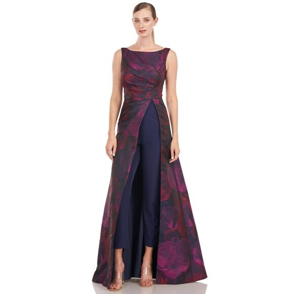 B44 Kay Unger Indira Walk Thru Jumpsuit Dress Womens 6 Romantic Modest Glam - Picture 1 of 8